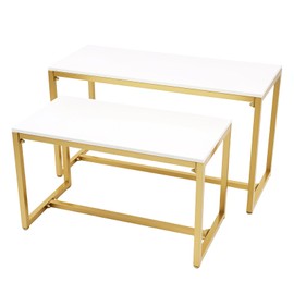 CeRaBuRET Metal Shoe Handbag Display Stand, Nesting Tables 2 Piece Set, Gold and White Display Riser Shelf, Retail Display Tables, Handbags Shelf for Home Clothing Shop Hotel