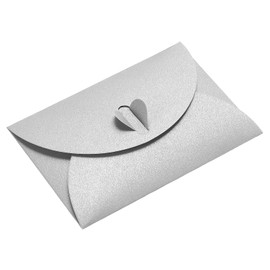 PATIKIL Mini Envelopes, 24 Pack Heart Clasp Tiny Items Storage Cute Present Card Holder for Wedding Greeting Party, Silver