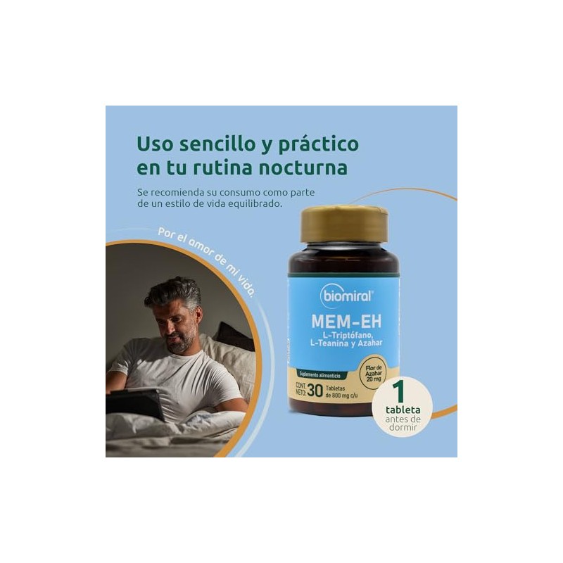 Biomiral Mem-Eh L-Teanina y L-Triptofano, 30 Tabletas