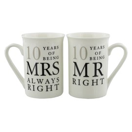 Amore 10th Wedding Anniversary Set of 2 China Mugs 'Mr Right & Mrs Always Right' (WG67710)