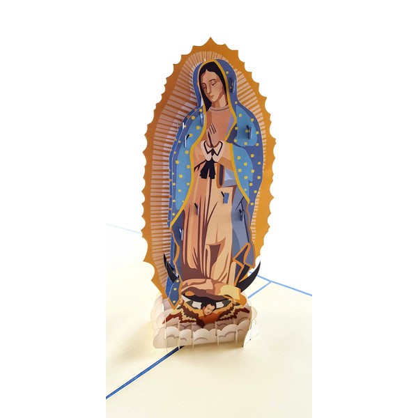 iGifts And Cards Our Lady Virgen de Guadalupe (Blue Cover) 3D Pop Up Greeting Card - Mother Mary, Holy, Miracle, Half-Fold, Religious, Just Because, Thinking of You, Ordination, Spiritual, Christmas
