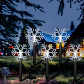 Solar Christmas Pathway Lights, 5 Pack Solar Snowflake Lights Outdoor Waterproof Stake Lights Garden Christmas Decorative Lights Walkway Light for Landscape Yard Lawn Patio Wedding Party（White
