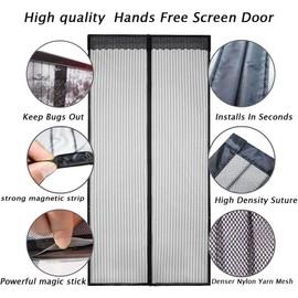 YRH Magnetic Fly Screen Door,Heavy Duty Fly Door Screen Mesh with Powerful Magnets and Full Frame Magic Tape,Automatically Closes Door Curtain,Easy to Install Without Drilling,110 x 210 cm,Black
