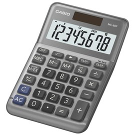 Casio Casio Tischrechner MS-80F, 8-stellig, Steuerberechnung, Quadratwurzel, Aluminiumfront, Vorzeichenwechsel, Solar/Batteriebetrieb