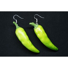 Miniblings Paprika Earrings Hanging Cooking Kitchen Chef Vegetable Pepperoni Pizza Green – Handmade Fashion Jewellery I Earrings Silver-Plated, Styrofoam