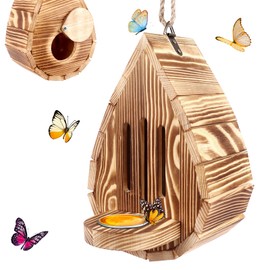 Wooden Butterfly House and Feeder, Hanging Butterfly House for Garden, Natural Butterfly Habitat with Butterfly Puddler for Outside Butterflies, Moths - Backdoor, Easy to Clean