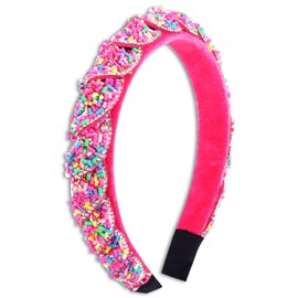 KICOSY Hot Pink Candy Headband for Girls Colorful Sprinkle & Rhinestone Decor Cute Beaded Hairband Charming Hair Accessories for Birthday Party