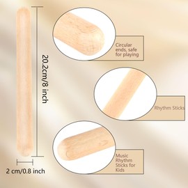 Hoarost 40 Pcs Rhythm Sticks Bulk 8 Inch Music Lummi Wood Sticks Classical Wood Claves Musical Percussion Instrument for Classroom School Perform Show