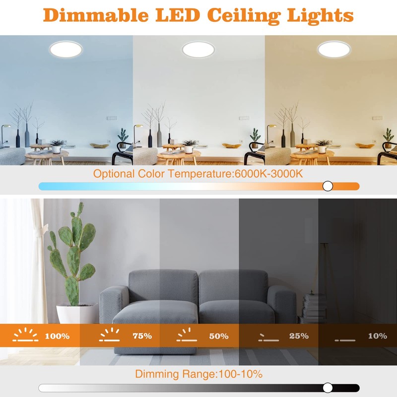 Peasur 25CM LED Ceiling Light 3000-6000K, 24W 3200LM Bathroom Light