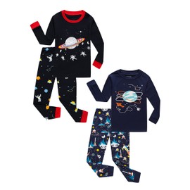 Family Feeling 4 Piece Boys Space Pajamas Long sleeve 100% Cotton Toddler Kid Pjs 8