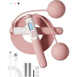 Cordless Jump Rope with Counter for Fitness - Adjustable Smart Skipping Rope for Men, Women,Outdoor Speed Boxing Crossfit Home Gym - Color: Pink