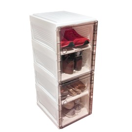 Jokari Set of 4 Collapsible, Stackable Shoe Storage Shelves, See-Through Doors. Holds 4 Pairs of Adult Shoes. Keep Closets and Entryways Tidy. Multi-Use Home Storage for Bedroom, Kitchen and More (4)