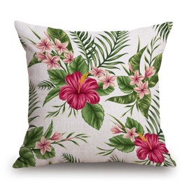 TSSOHU Hawaiian Tropical Leaf Square Throw Pillow Cover Palm Banana Leaves Spring Hibiscus Plumeria Floral Plant Decorative Pillow Case Home Decor 18x18 Inches Pillowcase
