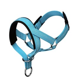Dog Head Collar with Silk Thread, Soft and Adjustable Head Halter Collar for Small Medium Large Dogs in Striped Pattern(L,Blue)