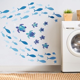 2 Sets Vinyl Sea Turtles Wall Stickers Ocean Wall Decals Ocean Bubbles Stickers DIY Under The Sea Party Decorations for Bathroom Toilet Bedroom Nursery Room Children Room Living Room