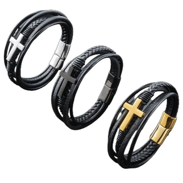 Leather Cross Bracelets Jesus Christian Symbol - Style: Gold