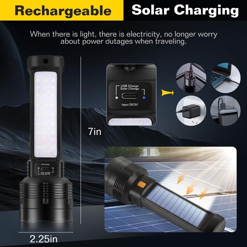 2 Pack LED Rechargeable Flashlight - 20000 Lumens Super Bright