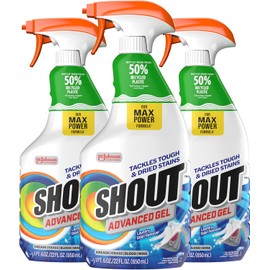 SHOUT Advanced Laundry Stain Remover Gel for Clothes Laundry, Breaks Down Stubborn, Dried-in, and Tough Stains, 22oz Spray, Pack of 3 (Packaging May Vary)