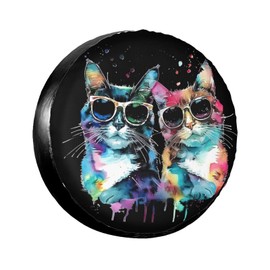 Watercolor Cat Spare Tire Cover Wheel Protectors Dust-Proof Wheel Tire Cover Fit Trailer, Rv, Sand Many Vehicle 15inch