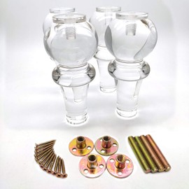Susenya 6 Inch Cabinet Support Legs, Acrylic Sofa Feet Cabinet Feet,Gourd Shape with M10 Hanger Bolt & T-Nut,Legs for Furniture Table Legs Set,4pcs