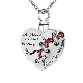 PanQueen Broken Heart Urn Necklace for Ashes for Women Pet Cremains Cremation Jewelry Stainless Steel - A Piece of My Heart Lives in Heaven