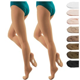 DANCEYOU Womens Dance Tights 2 Pairs Convertible/Footed Girls' Ballet Tights Opaque Leggings for Toddler, Kids and Women, Tan M