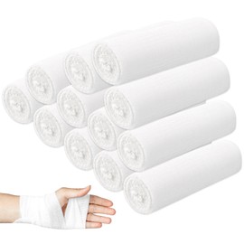 Set of 12 Gauze Bandages 10 cm x 4.5 m, Fixation Bandages Bandage Material, Bandage Elastic Bandage, Fixation Bandage for Wrist Feet Individually in Foil, Breathable White