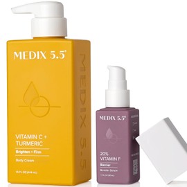 MEDIX Crema de vitamina C  suero de refuerzo de vitamina F, locin corporal hidratante de 2 piezas  Crema reafirmante e iluminadora que disminuye el...