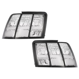 HECASA Pair Tail Lights Compatible with 1999-2004 Ford Mustang Rear Tail Light Lamp Replacement for FO2818109 FO2819109 3R3Z13405AA 3R3Z13404AA Driver&Passenger Side Clear Lens Chrome Housing