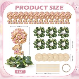 6 Set Baby Shower Bear Table Centerpieces Decortion Pink Bear with Eucalyptus Wreath Wood Slices Welcome Baby Table Toppers for Gender Reveal It's A Girl Gender Reveal Party Favor