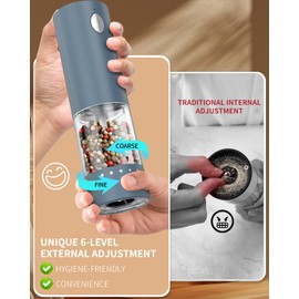 CIRCLE JOY Electric Salt and Pepper Grinder Set Automatic Salt and Pepper Grinder Set with Easy-to-Carry Charging Base and LED Light, Adjustable Coarseness, USB Rechargeable, Washable Container, Blue