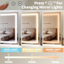 FENNIO 23" x 18" Vanity Mirror with Lights，LED Makeup Mirror，Hollywood Mirror with 3 Color Modes & Adjustable Brightness，Vanity Mirror Square White