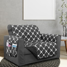 Elegant Comfort Quilted Furniture Protectors Solid and Printed Design Reversible Slipcovers Featuring Elastic Straps and Smart Pockets Great for Pets, Kids and More, Bloomingdale Chair, Grey/Black