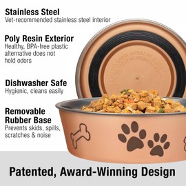 Loving Pets - Bella Bowls - Dog Food Water Bowl No Tip Stainless Steel Pet Bowl No Skid Spill Proof (Small, Champagne)