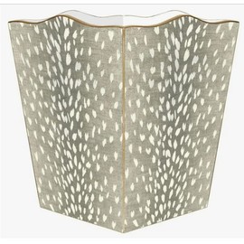 Marye-Kelley, Taupe Antelope-Print Paper Maché Cubed Tissue Box Cover, Gold Trim