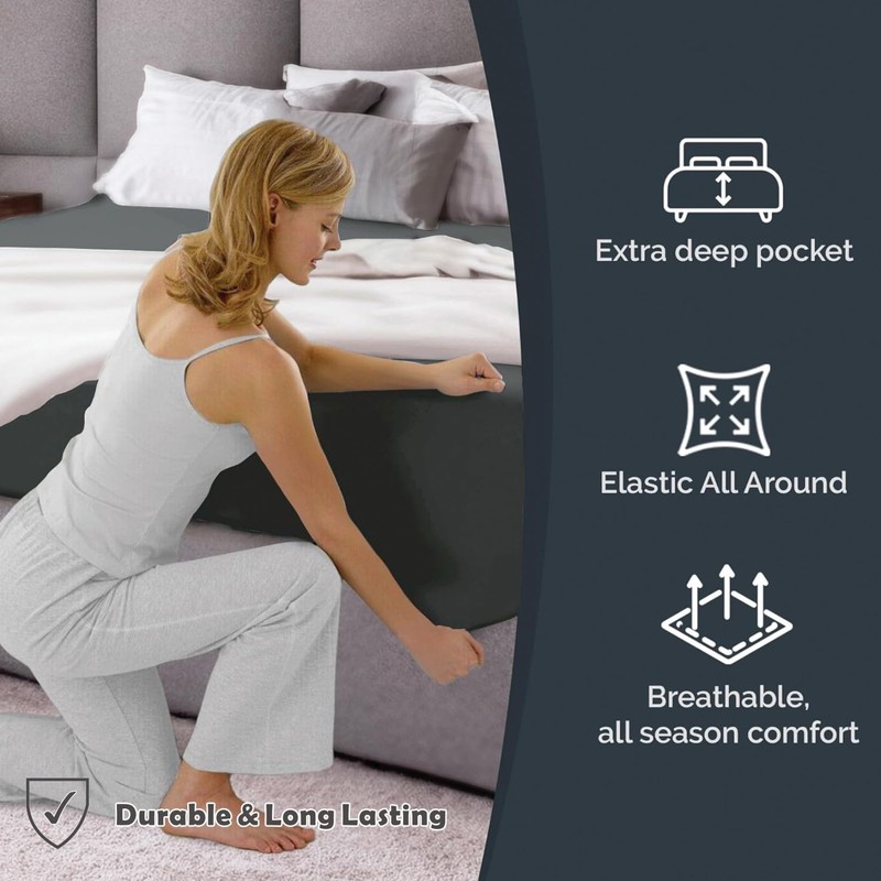 ForZzz 2000TC Fitted Sheet King Size -Premium Microfiber Fitted Bottom