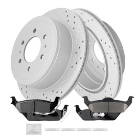 FRaxle Rear Brake kit, Drilled & Slotted Brake Rotors and Disc Brake Pads, for 2004-2011 Ford F-150, for 2006-2008 Lincoln Mark Lt