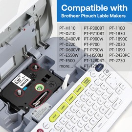 TZe-221 9mm 0.35" Label Tape, Black on White, Compatible for Brother TZe-221 TZe221 P Touch Label Maker Tape for Ptouch PT-D210 D200 D220 H110 D400 D600 PT1290, 6-Packs