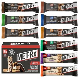 MET-Rx Big 100 Trial Pack, Meal Replacement Bars, 9 Count