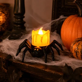 Halloween LED Spider Pumpkin Candle Light – Plastic Lamp for Home, Bar, Haunted House & Party Decor