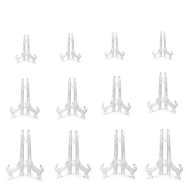 Hysgscwd 12Pcs Clear Plastic Easels, 4/6/8 Inch Acrylic Easels Stand, Decorative Plates Stand, Display Holders for Pictures, Photo Frames, Greeting Cards, Tabletop Artworks, Place Card, Collectibles