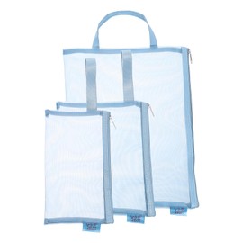 uxcell Mini Zipper Mesh Bag, 3 Pcs Multiple Size Nylon Makeup Zipper Mesh Pouch, Cosmetic Case Mesh Storage Bags for Travel Organizer, Blue(A4/A5/A6)