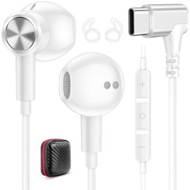 iMangoo 90° Angled Wired Earbuds USB C Headphones for Apple Android Headset