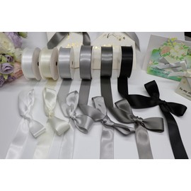 Yardinys Satin Ribbon 1 Inch Fabric Ribbon, White and Black Ribbon Double Faced Ribbon for Gift Wrapping Flower Bouquet Wedding Party Decoration Hair Bows DIY Crafts- 10 Yards/Roll, Total 60Yds