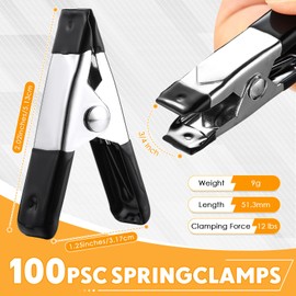Honeydak 100 Pcs 2 Inch Mini Metal Spring Clamps Bulk 3/4 Inch Jaw Opening Rubber Tips Clips Small Spring Clips Heavy Duty Clamps for Crafts Garden Backdrop Photo Studio Photography Wood Working DIY