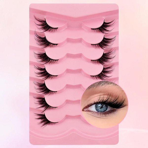 Cat Eye Half False Eyelashes, 7 Pairs Natural Look Wispy