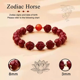 FengShui Wealth and Luck Bracelet, Feng Shui Cinnabar Stone Zodiac Wealth Bangle Prosperity Buddha Beads Elastic Bracelet for Women Jewelry,Zodiac Horse