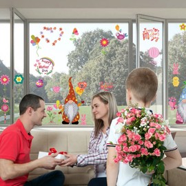 Mothers Day Window Clings 130Pcs Mothers Day Gnome Decorations for Glass Windows,2024 Most Popular Gnome Window Clings,Happy Mother’s Day Window Clings for Anniversary Party Supplies