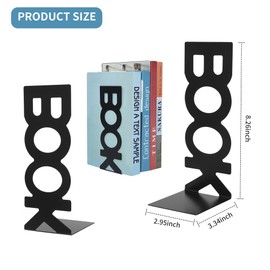 BUCOMTU Bookend Set of 4 Black and White Bookends Metal Book Holder for Desk, Office, Bookcase, Books, DVDs, Magazines, School