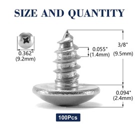 #8 x 3/8" Wood Screw 100Pcs Truss Head Phillips 18-8 (304) Stainless Steel Fast Self Tapping Screws by SG TZH